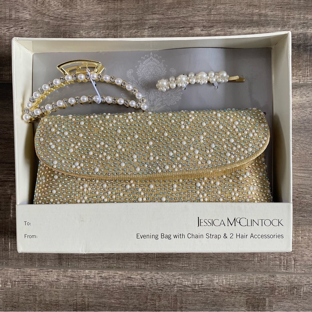 NWT Jessica McClintock Evening Bag With Chain Strap & 2 Accessories